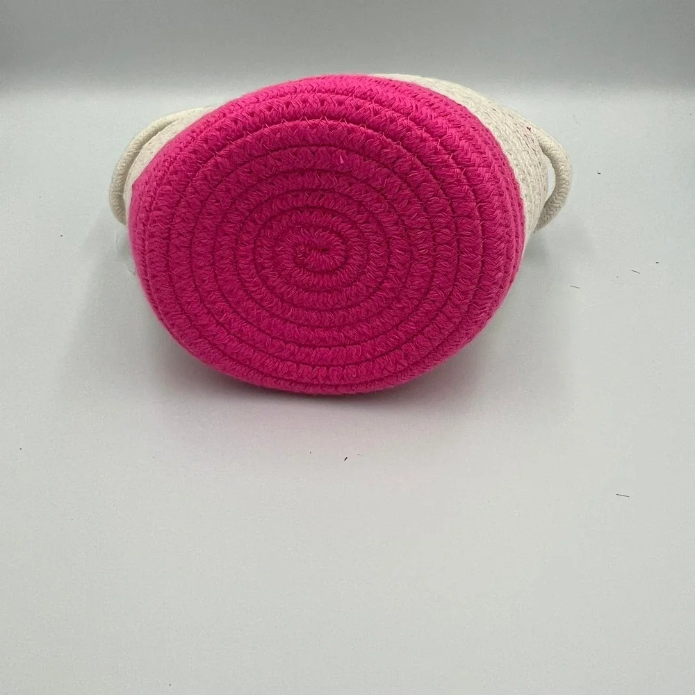 Coiled Rope Basket Kids Small Pink White NWOT Woven Storage